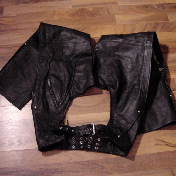 Vtg Black Leather Motorcycle Hudson Chaps Sz M .